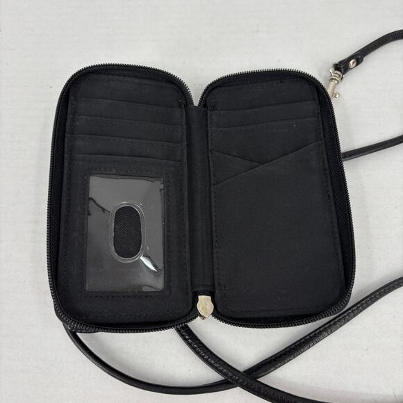 Eddie Bauer Crossbody Travel Wallet Bag Black Leather Zip Around Mini - Picture 6 of 12